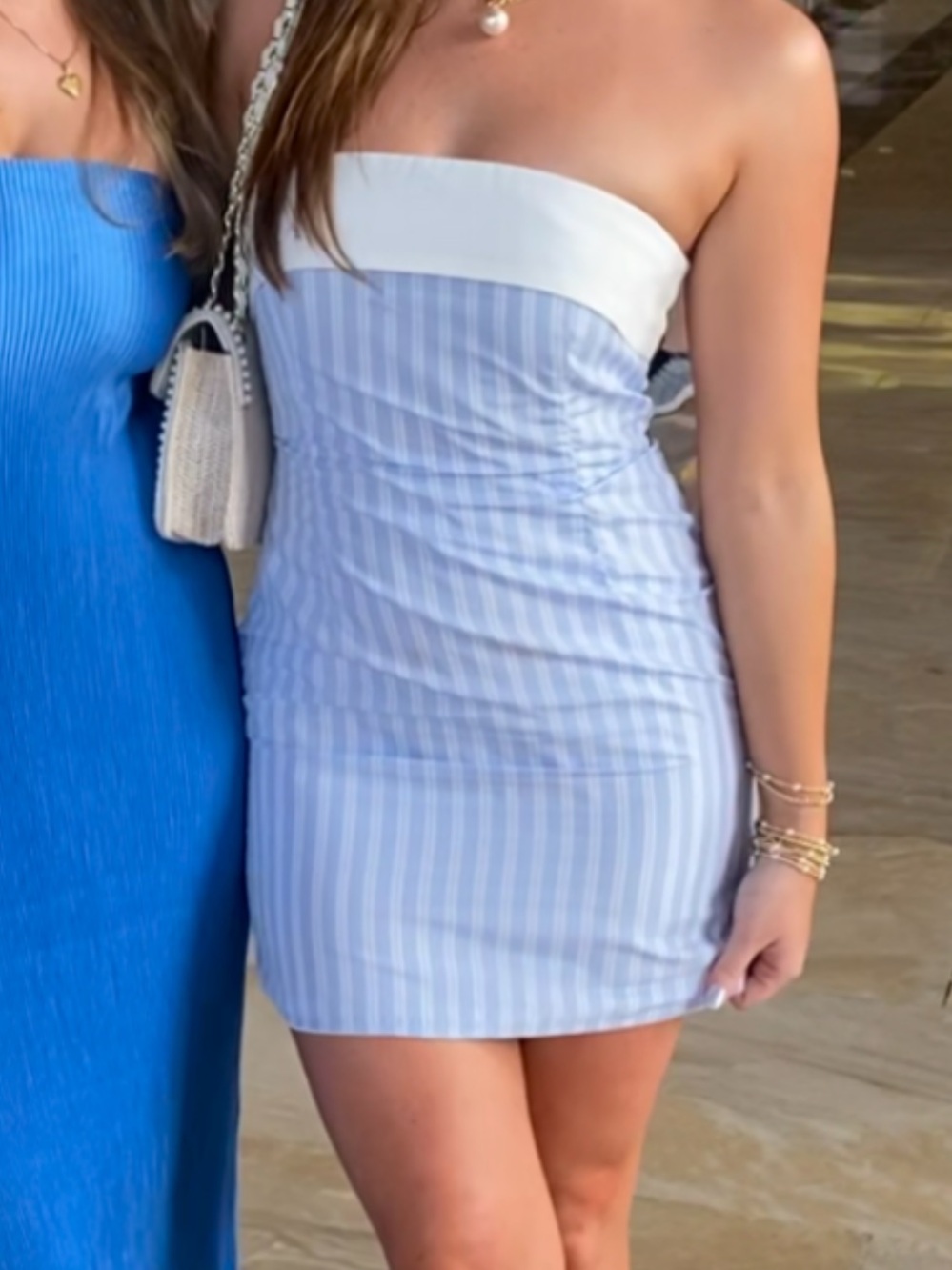 Blue Blush Light Blue & White Striped Tube Mini Dress
